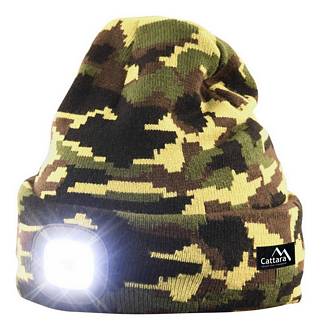 Terepszínű sapka LED lámpával és USB töltővel ARMY